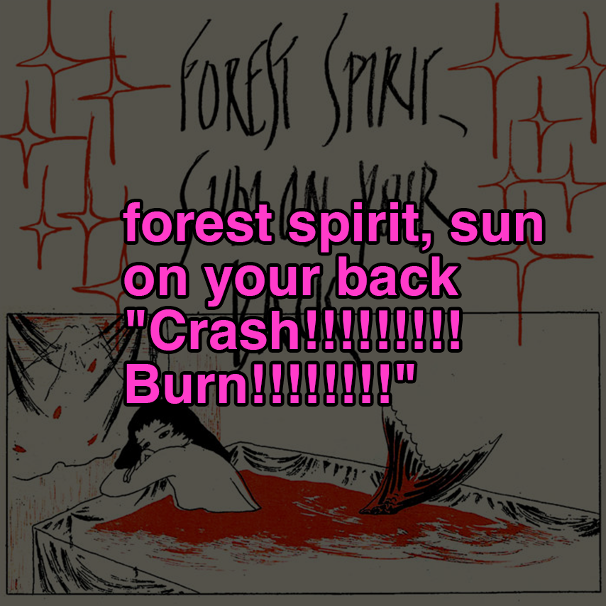"Crash!!!!!!!!! Burn!!!!!!!!" - forest spirit, sun on your back